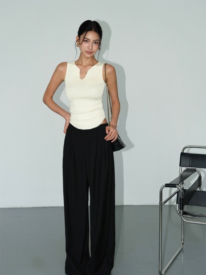 Macy Open Neck Sleeveless Top-The Black Bow-
