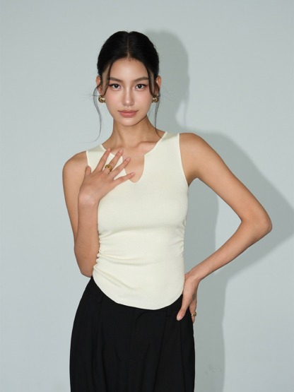 Macy Open Neck Sleeveless Top-The Black Bow-