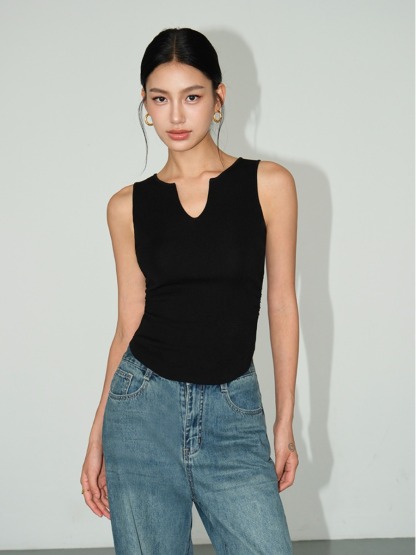 Macy Open Neck Sleeveless Top-The Black Bow-