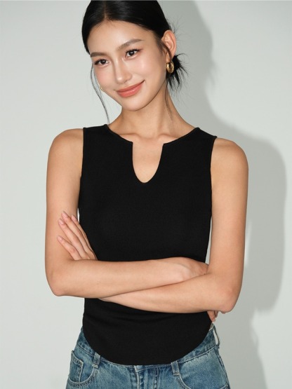 Macy Open Neck Sleeveless Top-The Black Bow-