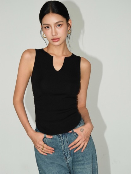 Macy Open Neck Sleeveless Top-The Black Bow-