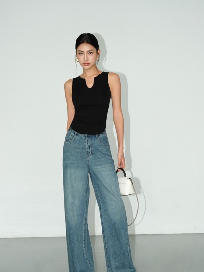 Macy Open Neck Sleeveless Top-The Black Bow-