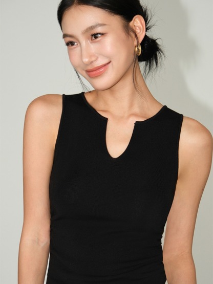 Macy Open Neck Sleeveless Top-The Black Bow-