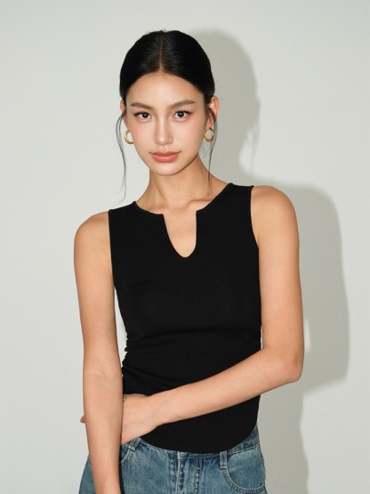 Macy Open Neck Sleeveless Top-The Black Bow-
