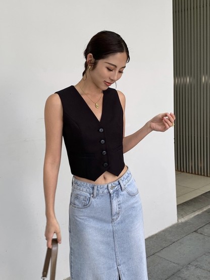 Senya Tailored Sleeveless Waistcoat-The Black Bow-