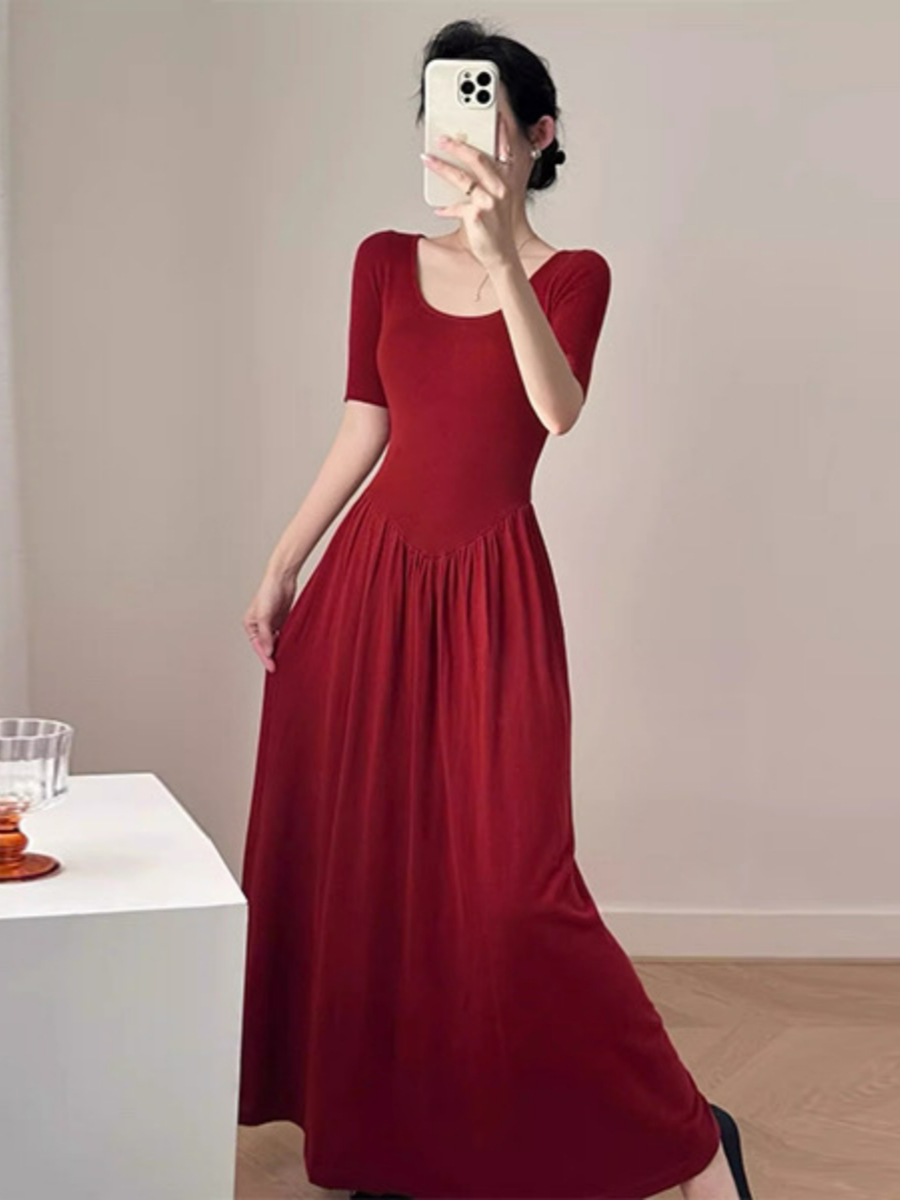 Lya Round Neck Mid Sleeve Maxi Dress