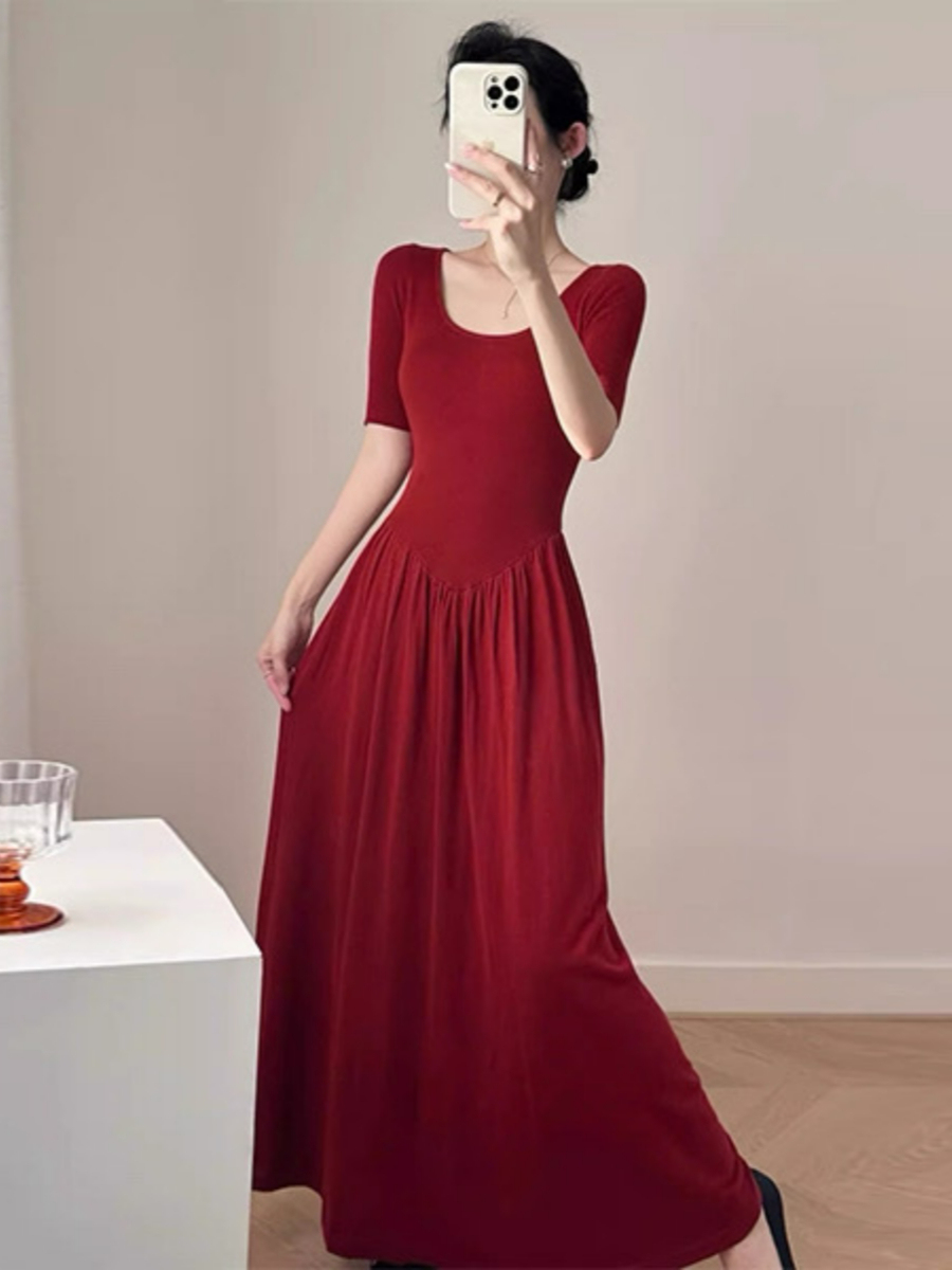 Lya Round Neck Mid Sleeve Maxi Dress
