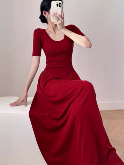 Lya Round Neck Mid Sleeve Maxi Dress