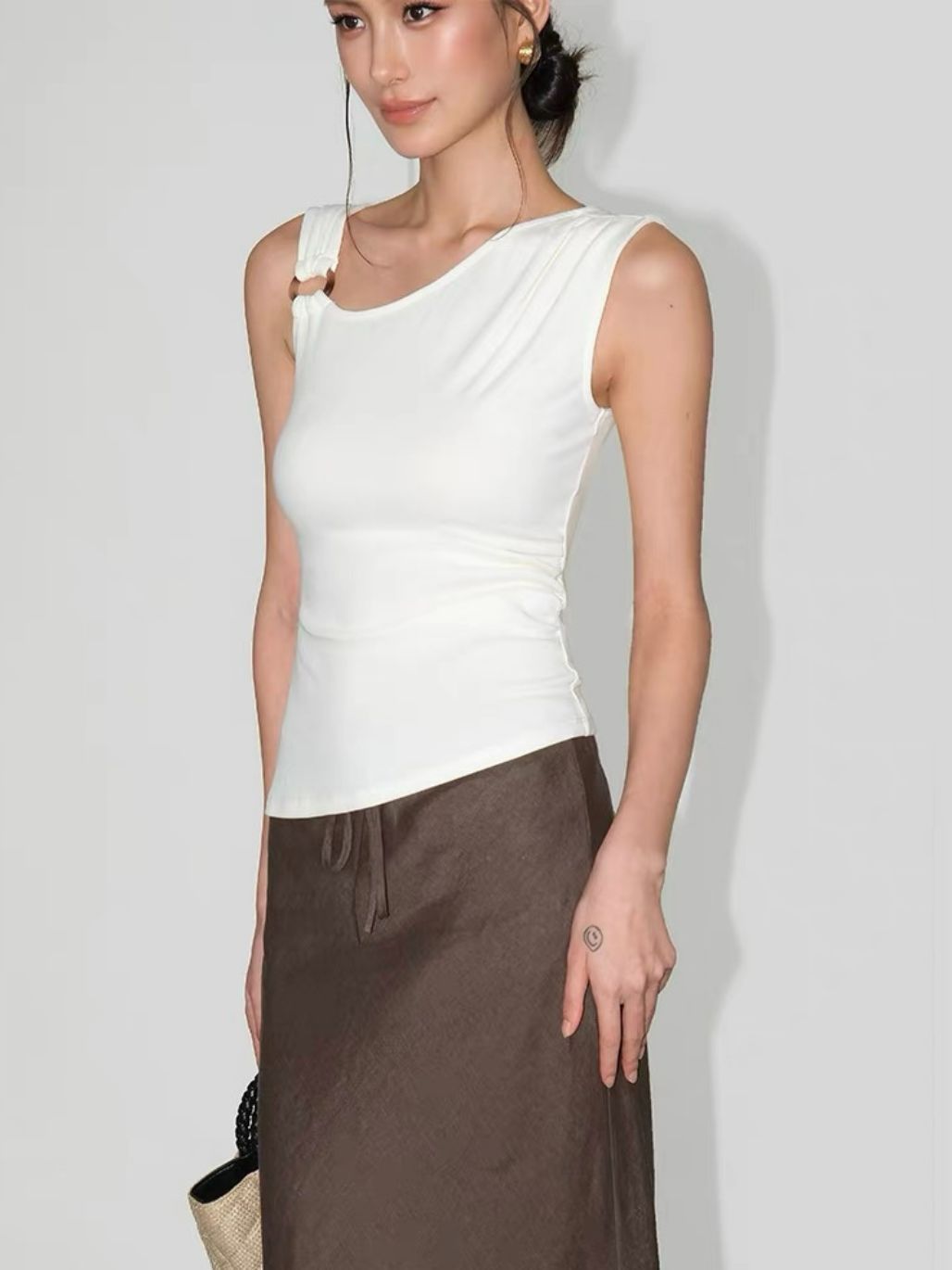 Rowan Asymmetric Neckline Hoop Detail Top