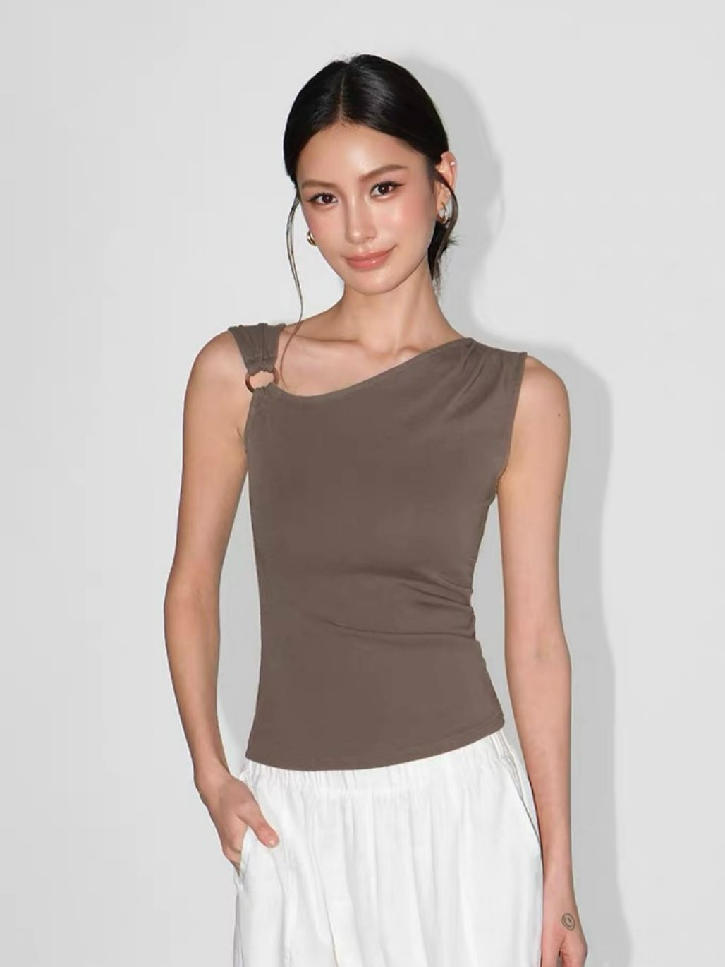 Rowan Asymmetric Neckline Hoop Detail Top