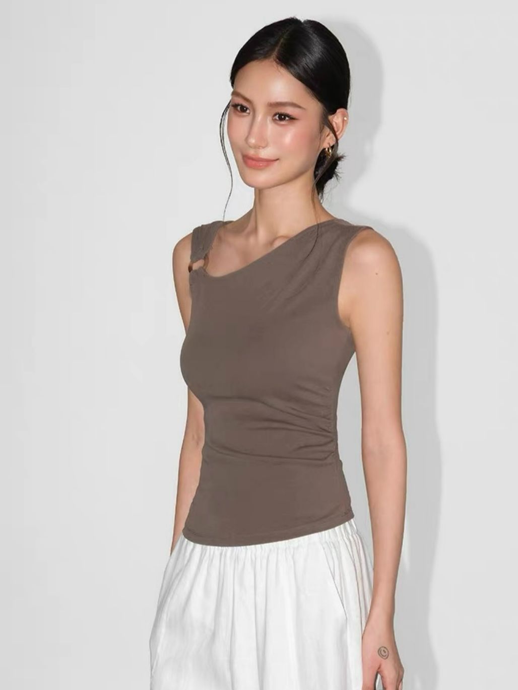 Rowan Asymmetric Neckline Hoop Detail Top