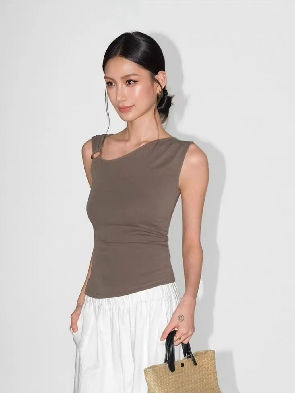 Rowan Asymmetric Neckline Hoop Detail Top