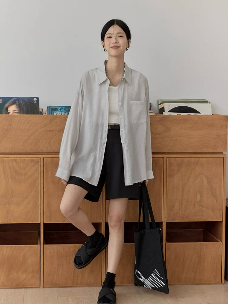 Leo Half Mesh Shirt with Pocket