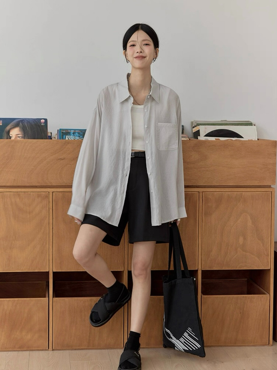 Leo Half Mesh Shirt with Pocket