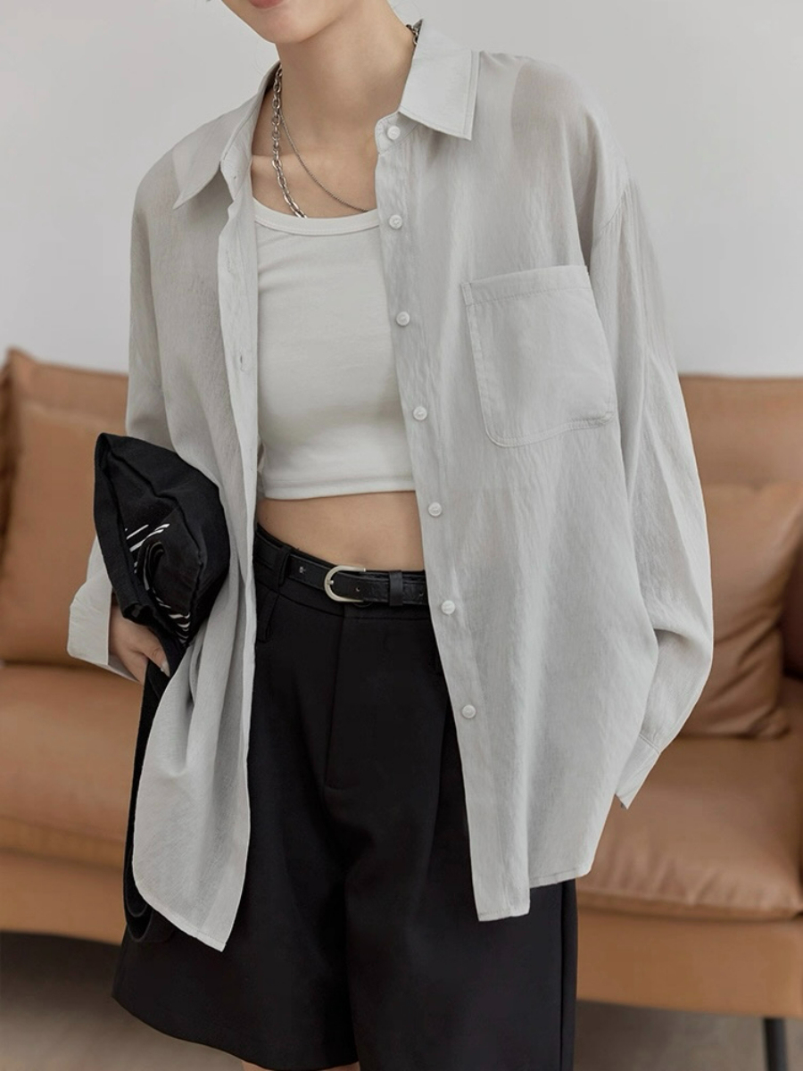 Leo Half Mesh Shirt with Pocket