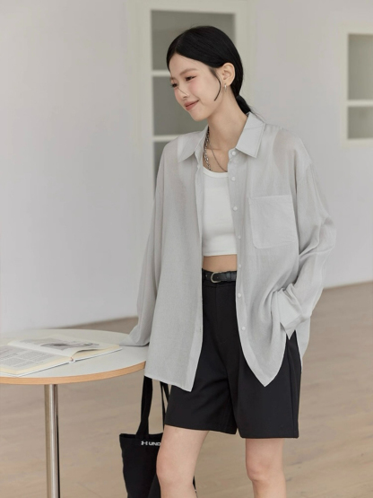 Leo Half Mesh Shirt with Pocket