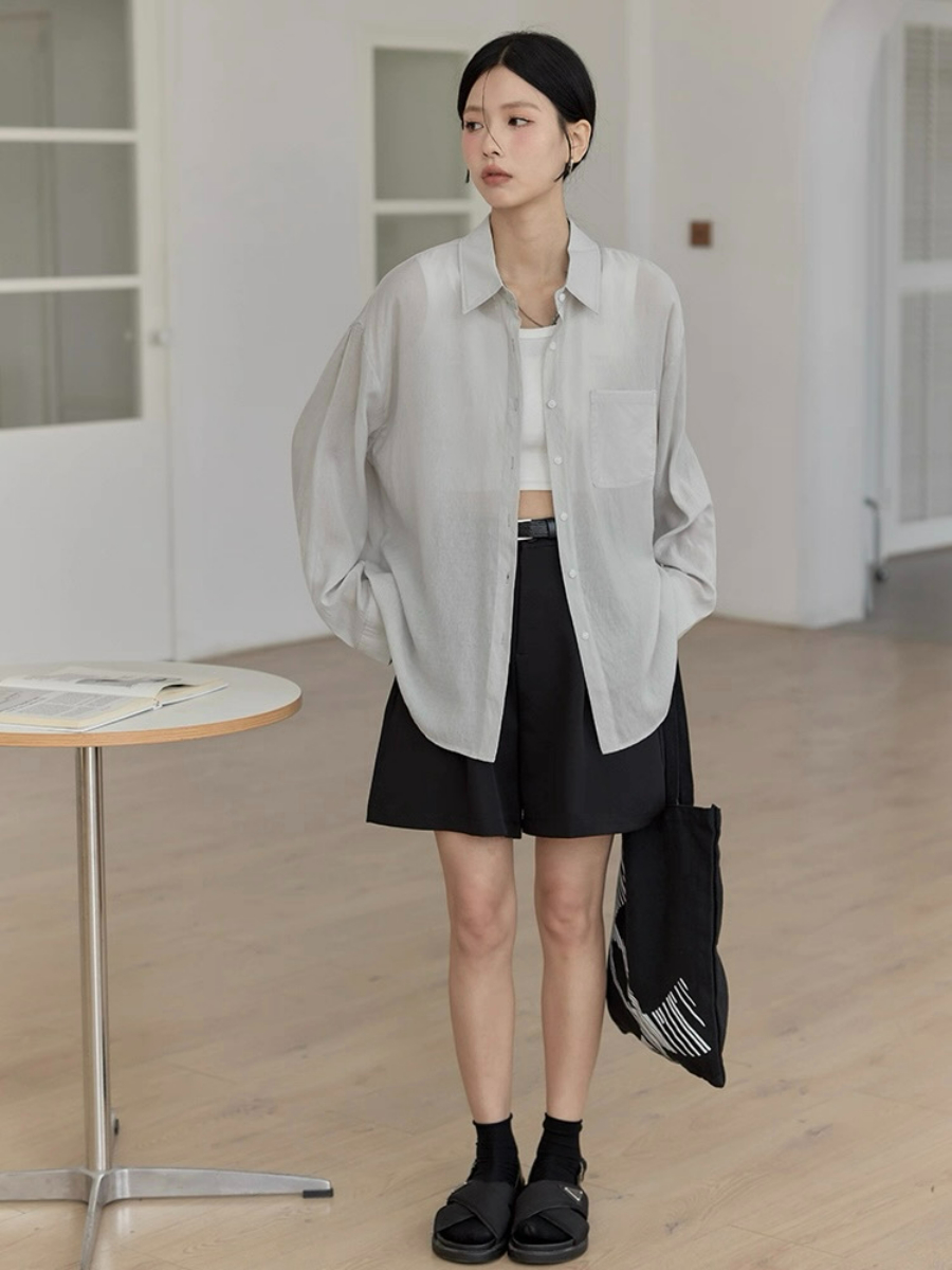 Leo Half Mesh Shirt with Pocket