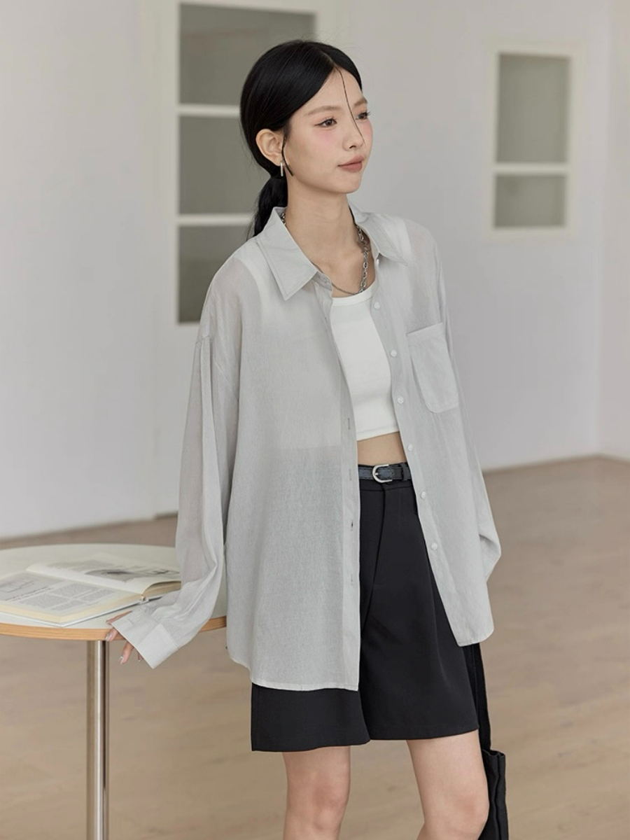 Leo Half Mesh Shirt with Pocket