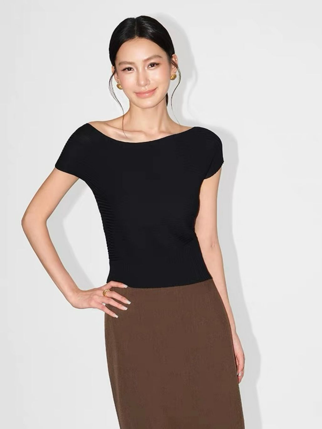 Ria One Shoulder Ribbed Knit Top