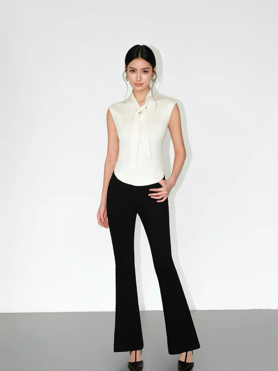 Keyra Neck Tie Cap Sleeves Knit Top