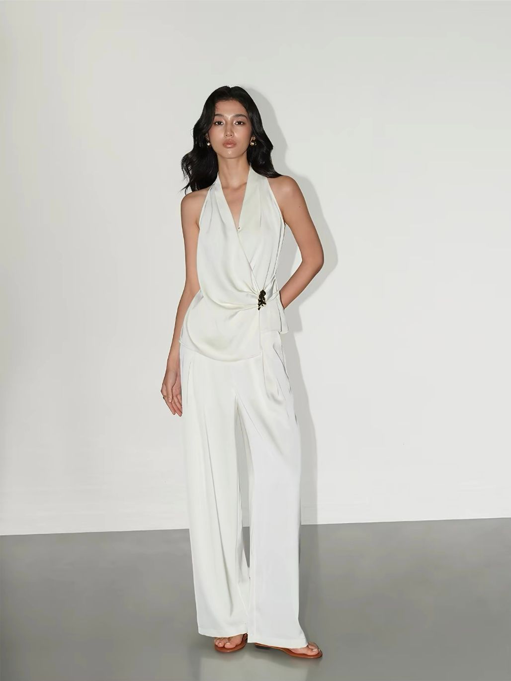 Regina Silky Drape Top with Metal Buckle Detail & Graceful Pants (Sold seperately)