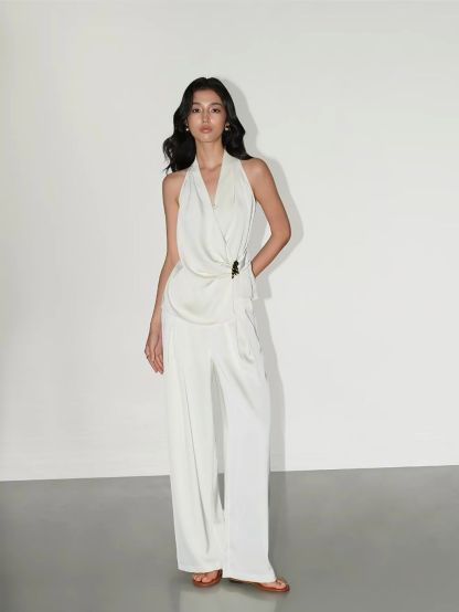 Regina Silky Drape Top with Metal Buckle Detail & Graceful Pants (Sold seperately)