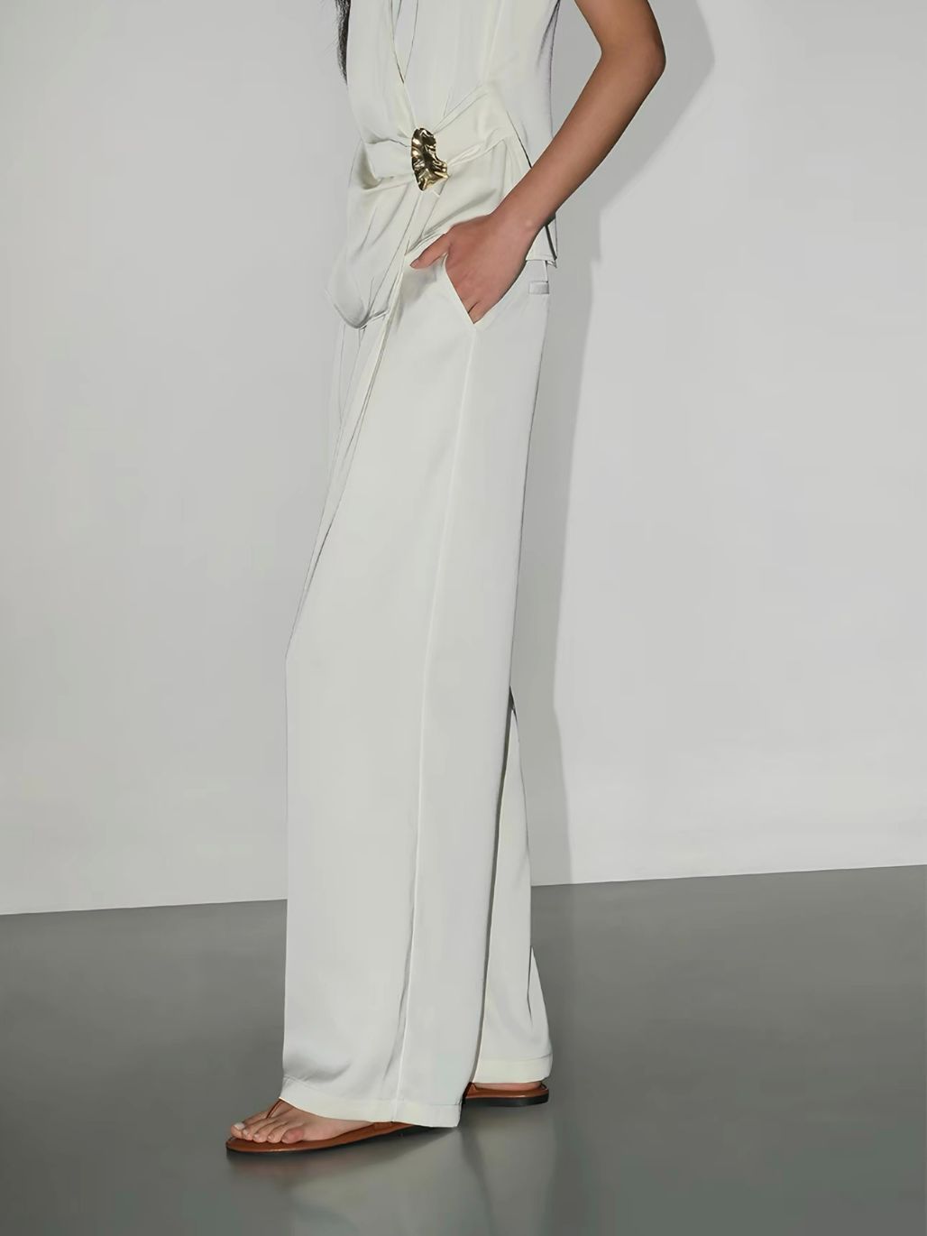 Regina Silky Drape Top with Metal Buckle Detail & Graceful Pants (Sold seperately)