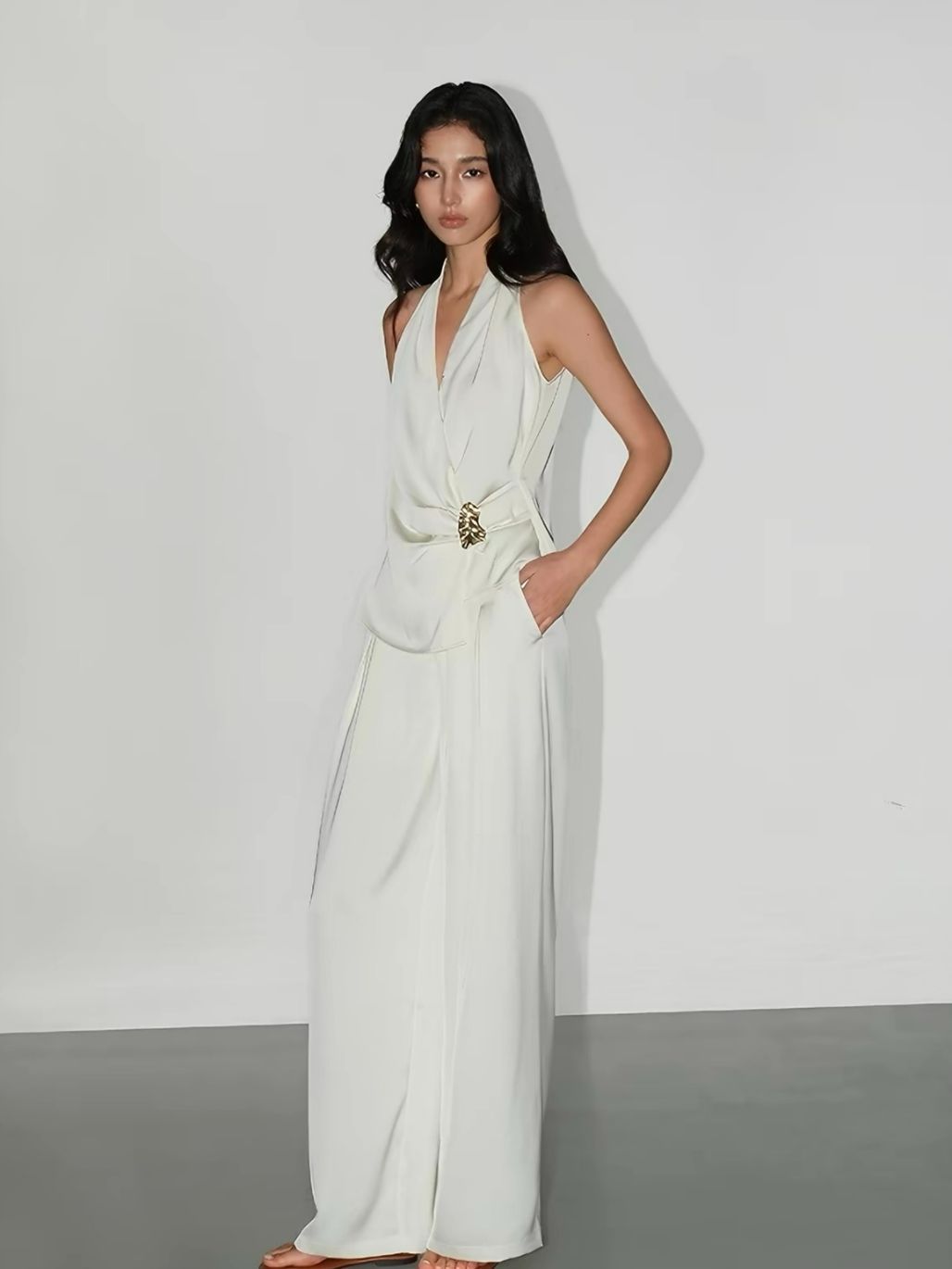 Regina Silky Drape Top with Metal Buckle Detail & Graceful Pants (Sold seperately)