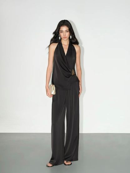 Regina Silky Drape Top with Metal Buckle Detail & Graceful Pants (Sold seperately)