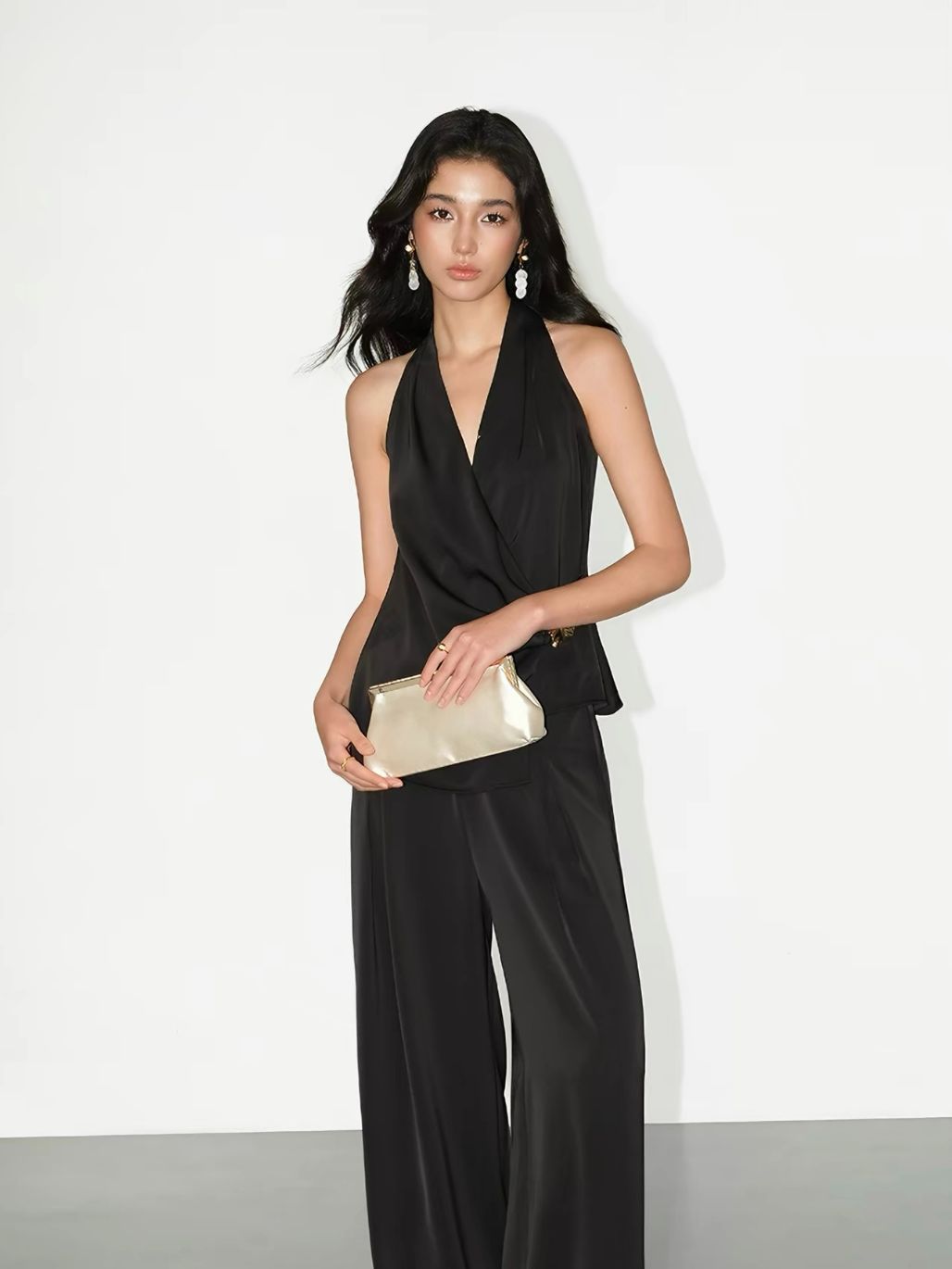 Regina Silky Drape Top with Metal Buckle Detail & Graceful Pants (Sold seperately)