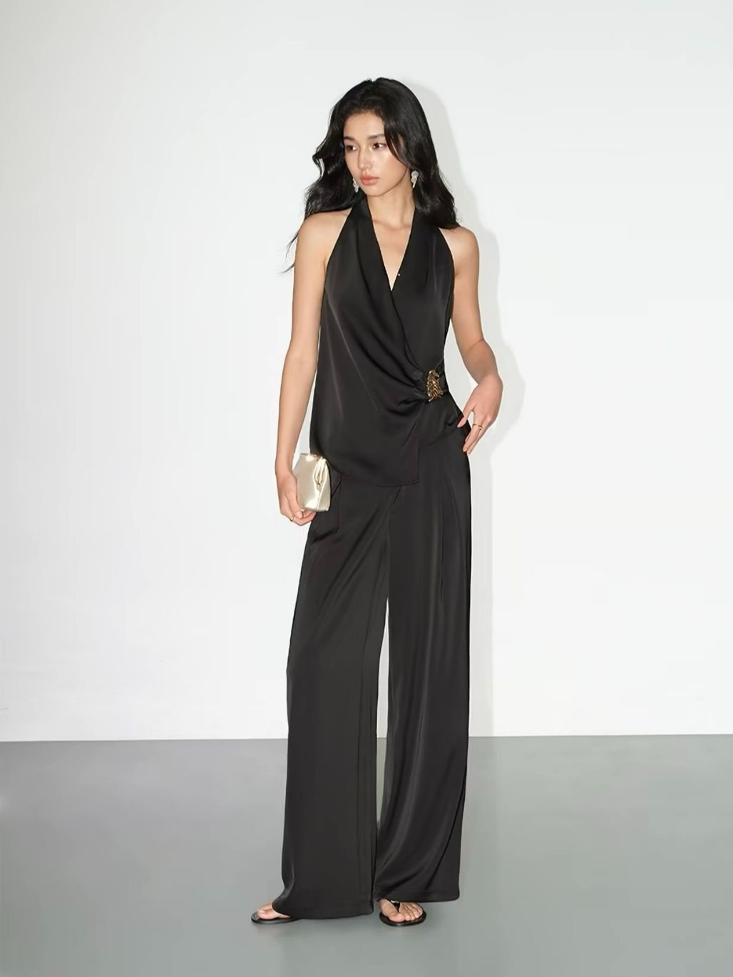 Regina Silky Drape Top with Metal Buckle Detail & Graceful Pants (Sold seperately)