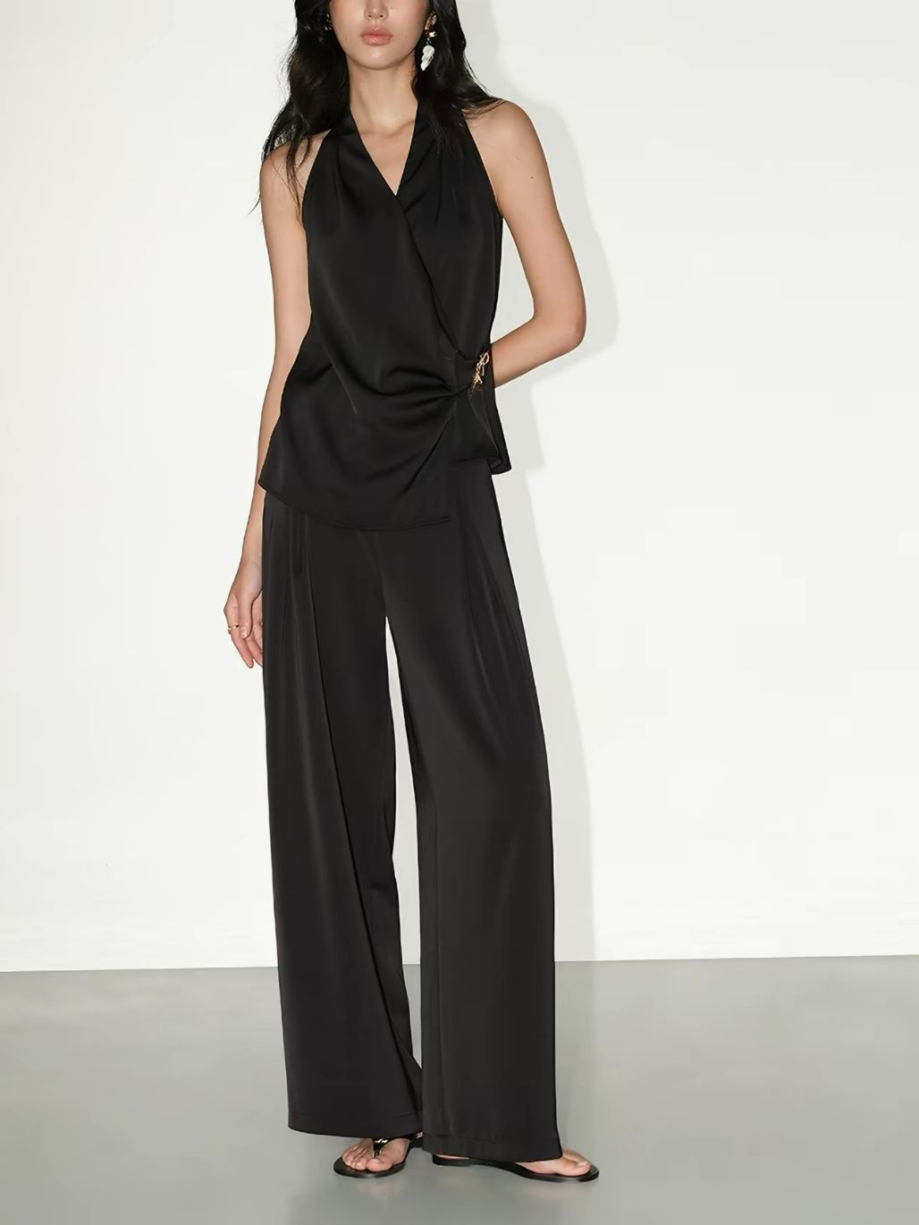 Regina Silky Drape Top with Metal Buckle Detail & Graceful Pants (Sold seperately)