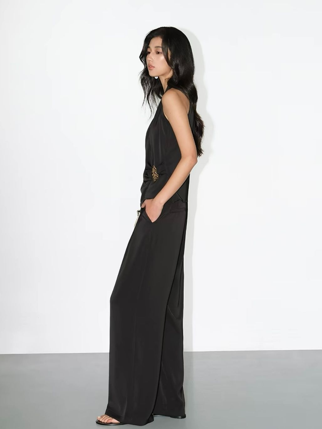Regina Silky Drape Top with Metal Buckle Detail & Graceful Pants (Sold seperately)
