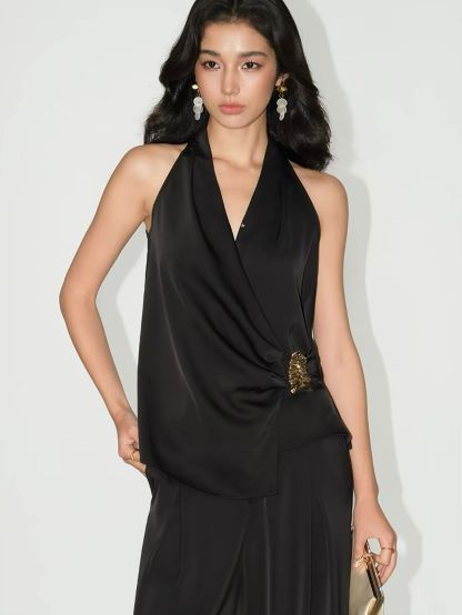 Regina Silky Drape Top with Metal Buckle Detail & Graceful Pants (Sold seperately)