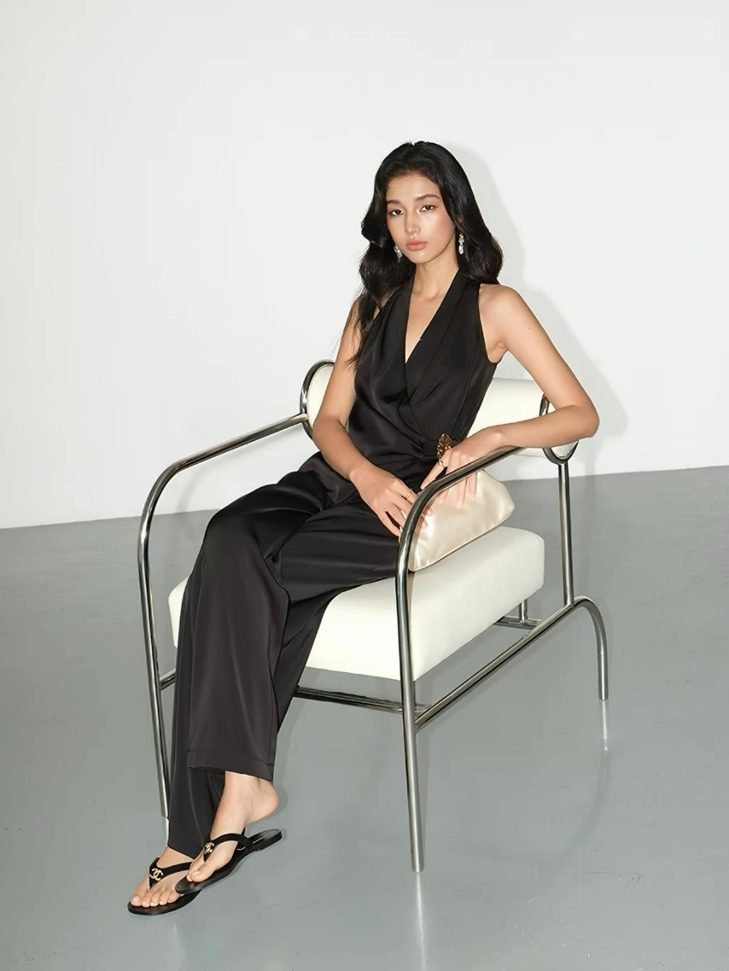 Regina Silky Drape Top with Metal Buckle Detail & Graceful Pants (Sold seperately)