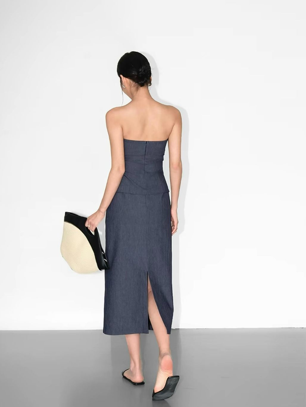 Raven Pleated Tube Top & Midi Skirt (Sold seperately）