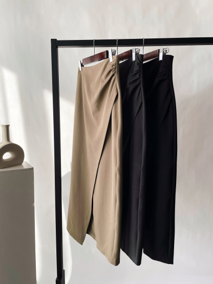 Sandrine Ruched Waist Asymmetric OL Skirt (Discounted-S, M, L size)-The Black Bow-