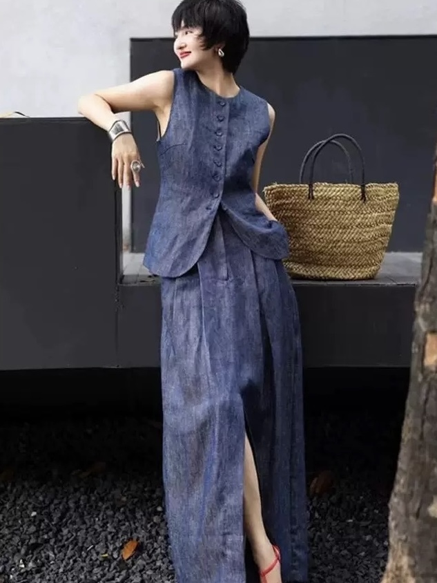 Luke Denim Top & Maxi Skirt Set
