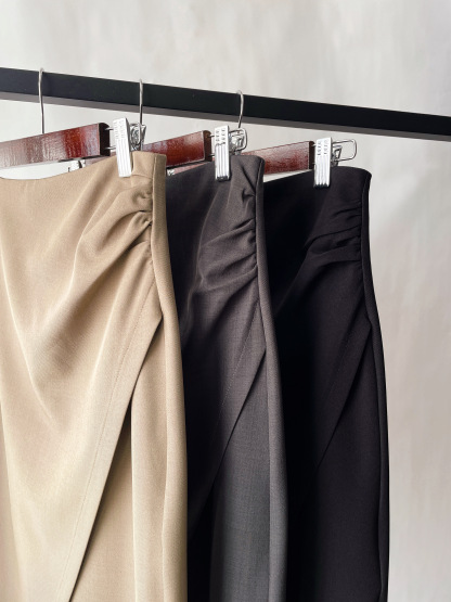 Sandrine Ruched Waist Asymmetric OL Skirt (Discounted-S, M, L size)-The Black Bow-