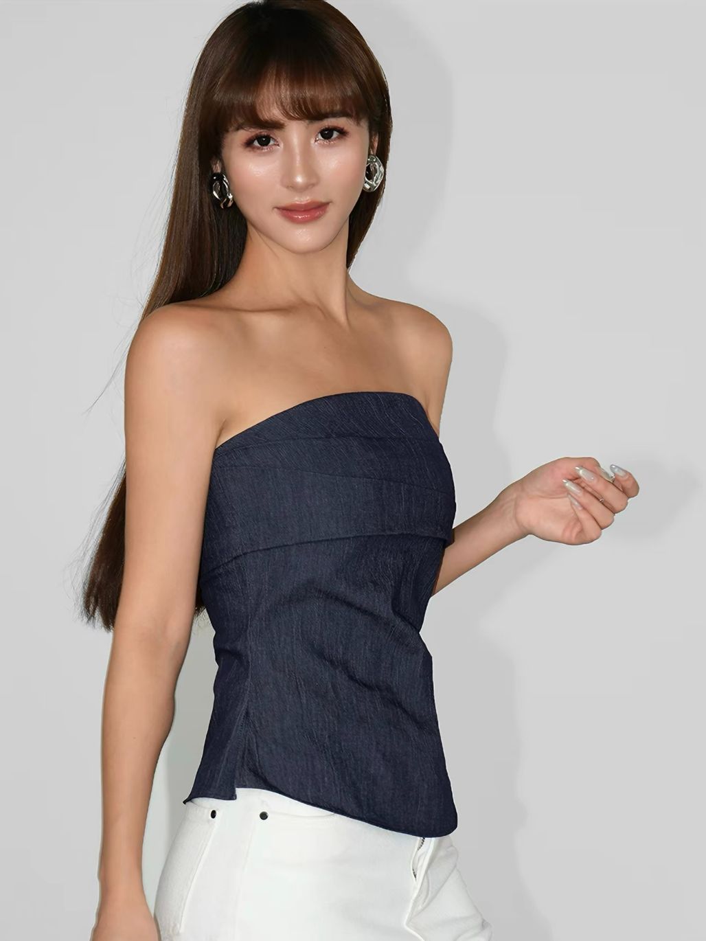 Raven Pleated Tube Top & Midi Skirt (Sold seperately）