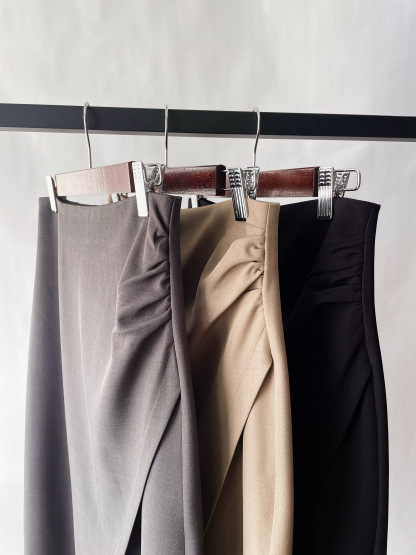 Sandrine Ruched Waist Asymmetric OL Skirt (Discounted-S, M, L size)-The Black Bow-