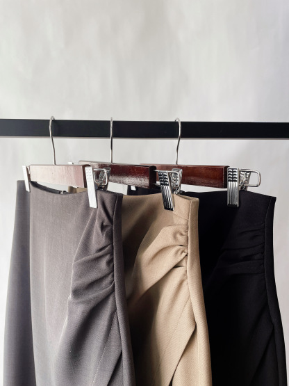 Sandrine Ruched Waist Asymmetric OL Skirt (Discounted-S, M, L size)-The Black Bow-