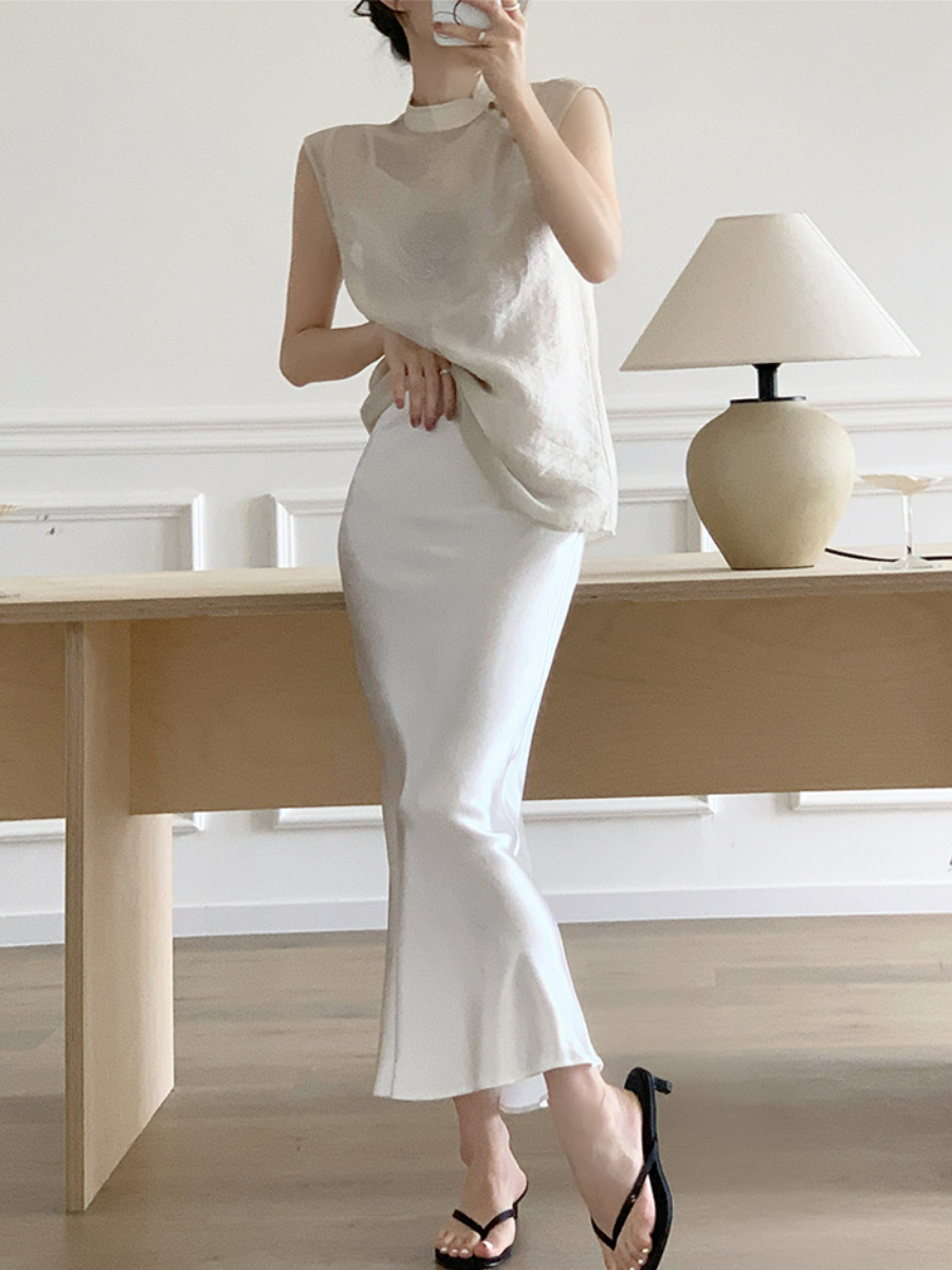 Xi An Lotus Printing Sheer Oriental Top-The Black Bow-