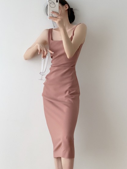 Grady Square Neck Pencil Dress-The Black Bow-