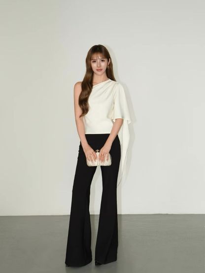 Reenus Flowy Hem One Shoulder Satin Top