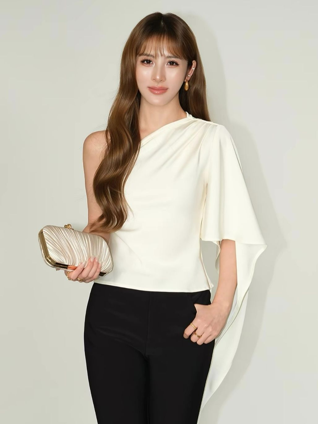 Reenus Flowy Hem One Shoulder Satin Top