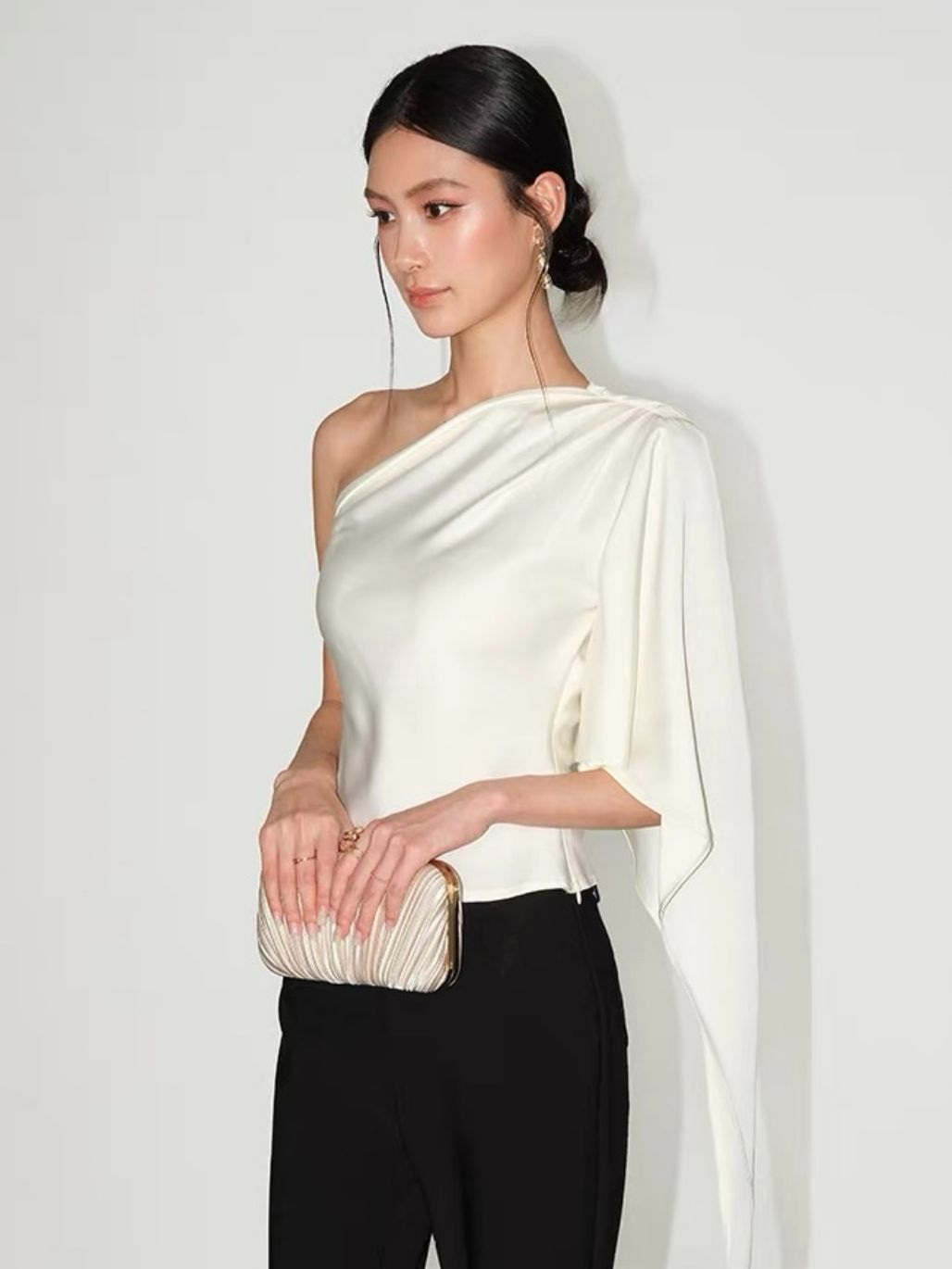 Reenus Flowy Hem One Shoulder Satin Top