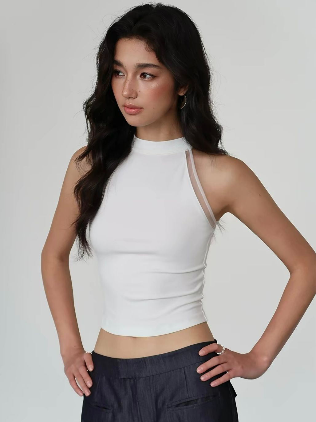 Rossa Mesh Trim Halter Neck Top