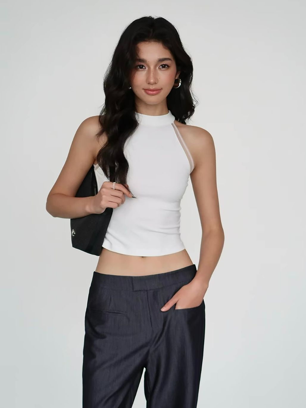 Rossa Mesh Trim Halter Neck Top