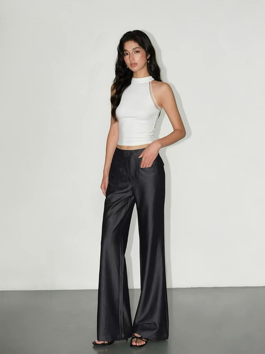 Rossa Mesh Trim Halter Neck Top